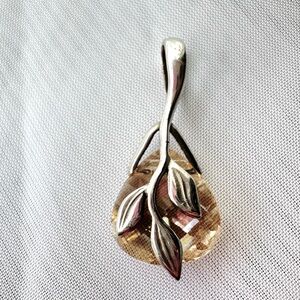 Beautiful Leaves Silver Crystal leaf large bold pendant with bale Vintage